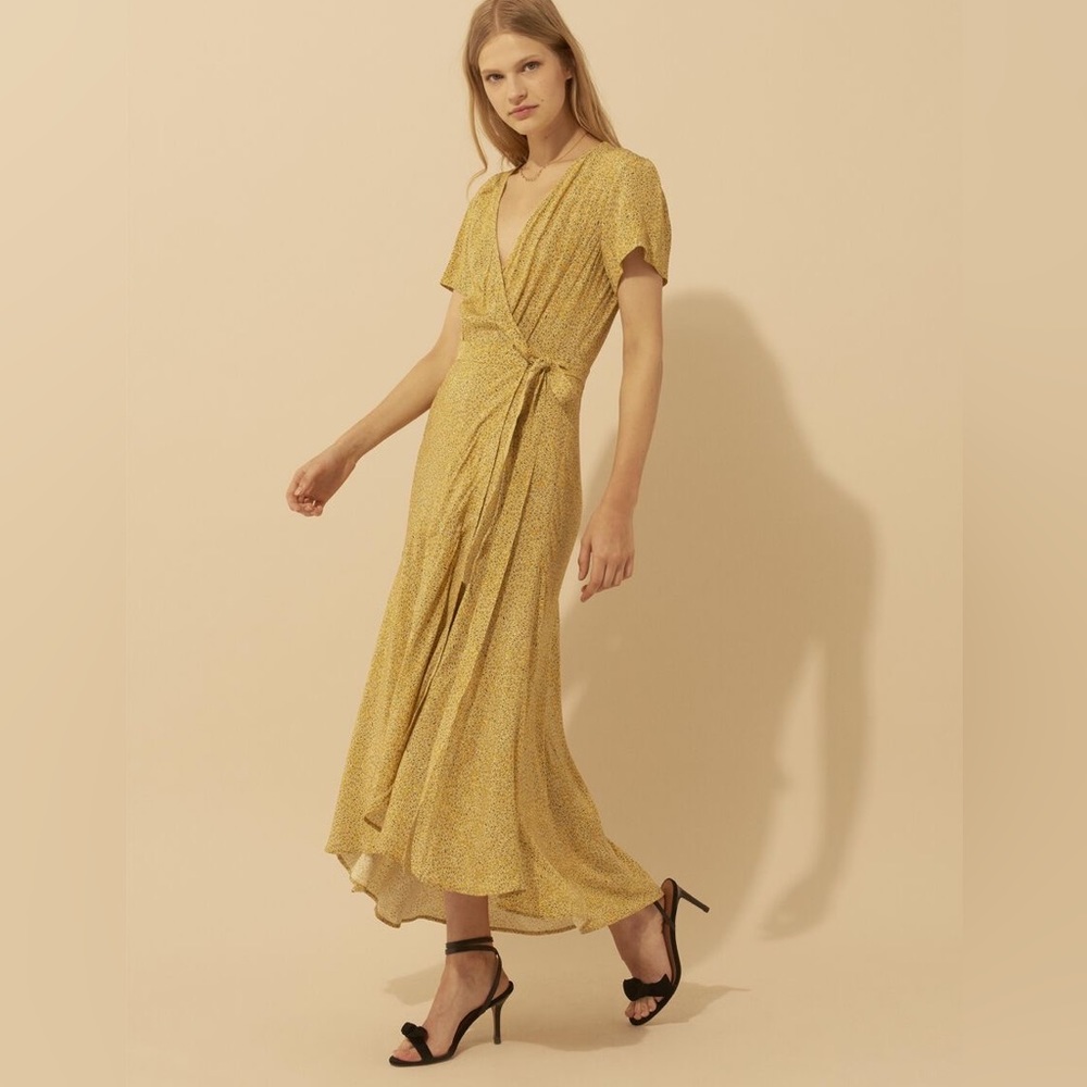 ba&sh Yellow Wrap Midi Dress